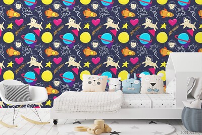 3D Cat Astronaut Pattern Kids Self-adhesive Removeable Wallpaper Wall Mural