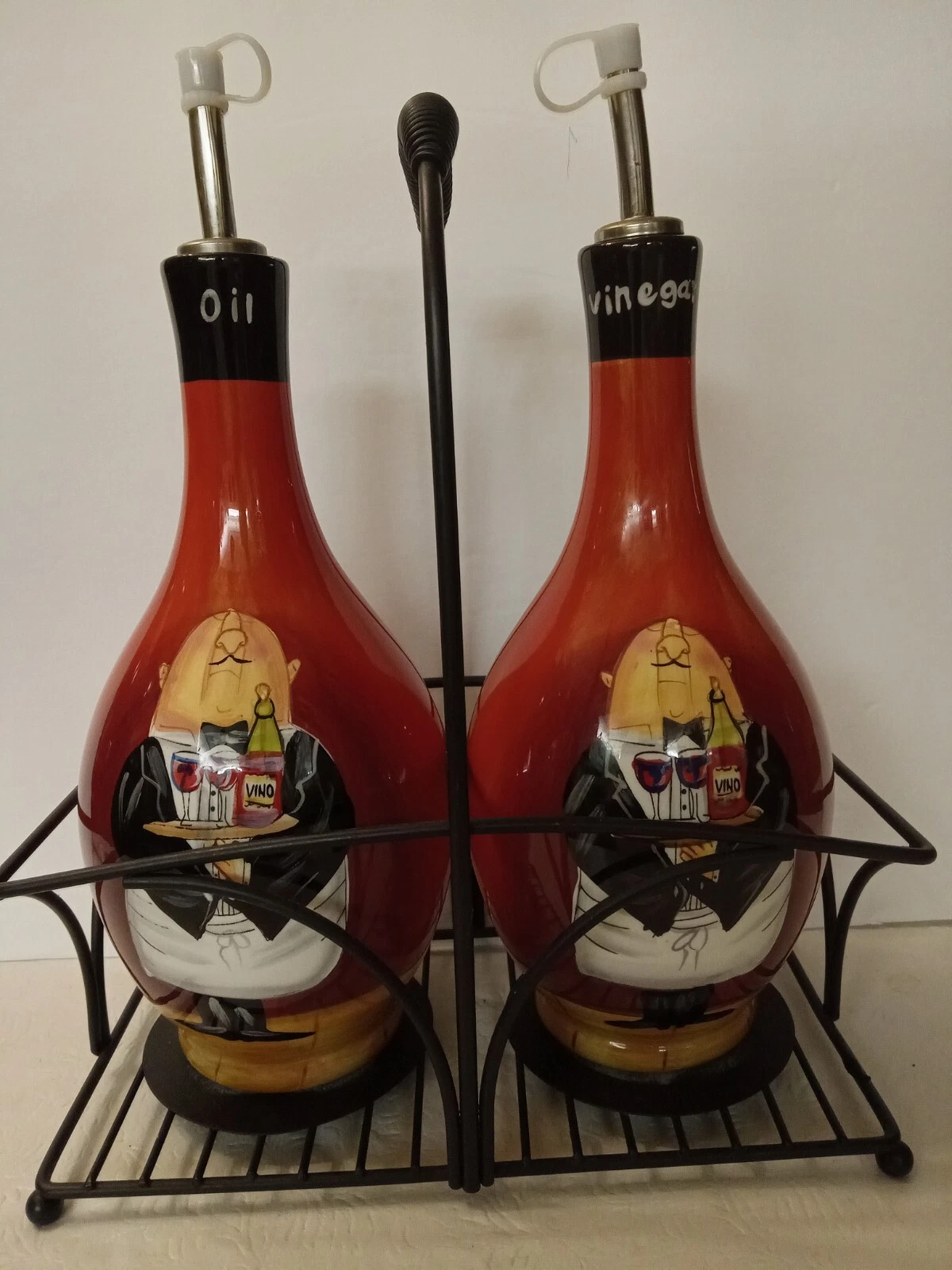 Dinner Is Served " Oil & Vinegar Bottle Set By Certified International 11.5" H.