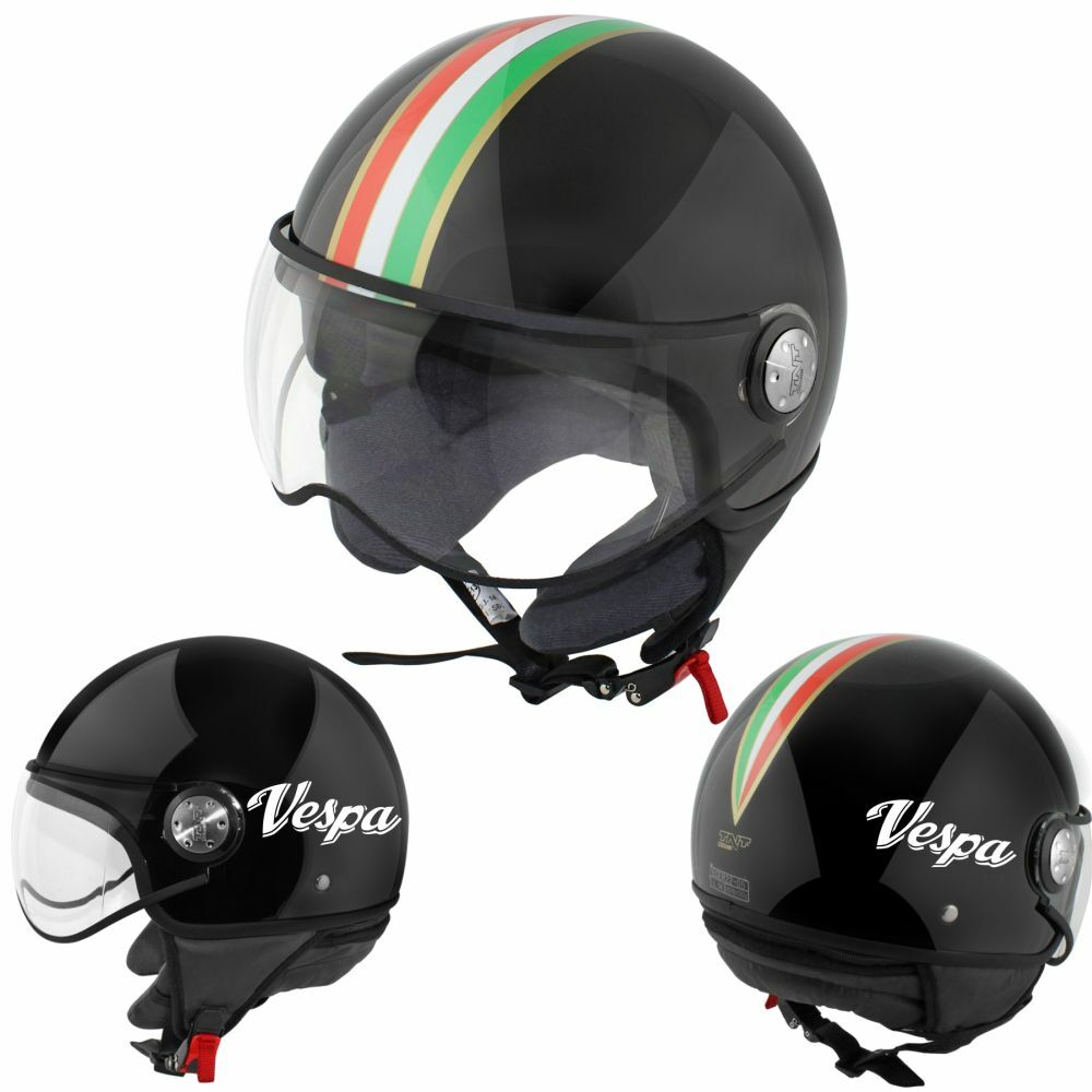 CASCO DEMI JET HELMET MOTO OMOLOGATO NERO TRICOLORE CENTRALE VESPA NEW STYLE M