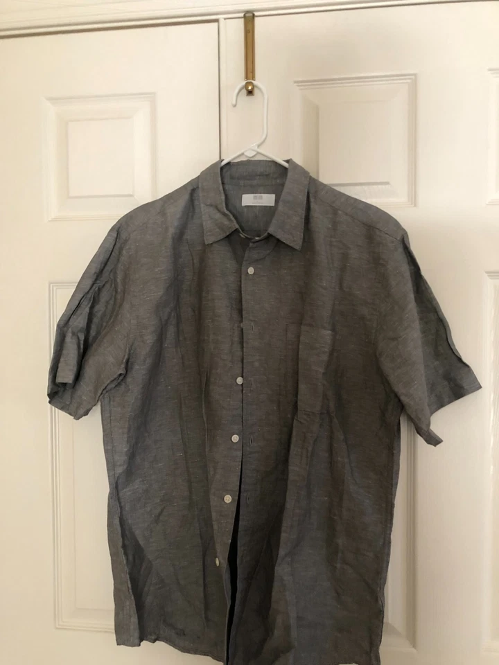 Camisa Uniqlo Talla L Gris Lino Algodón Hombre Foto 2 de 4