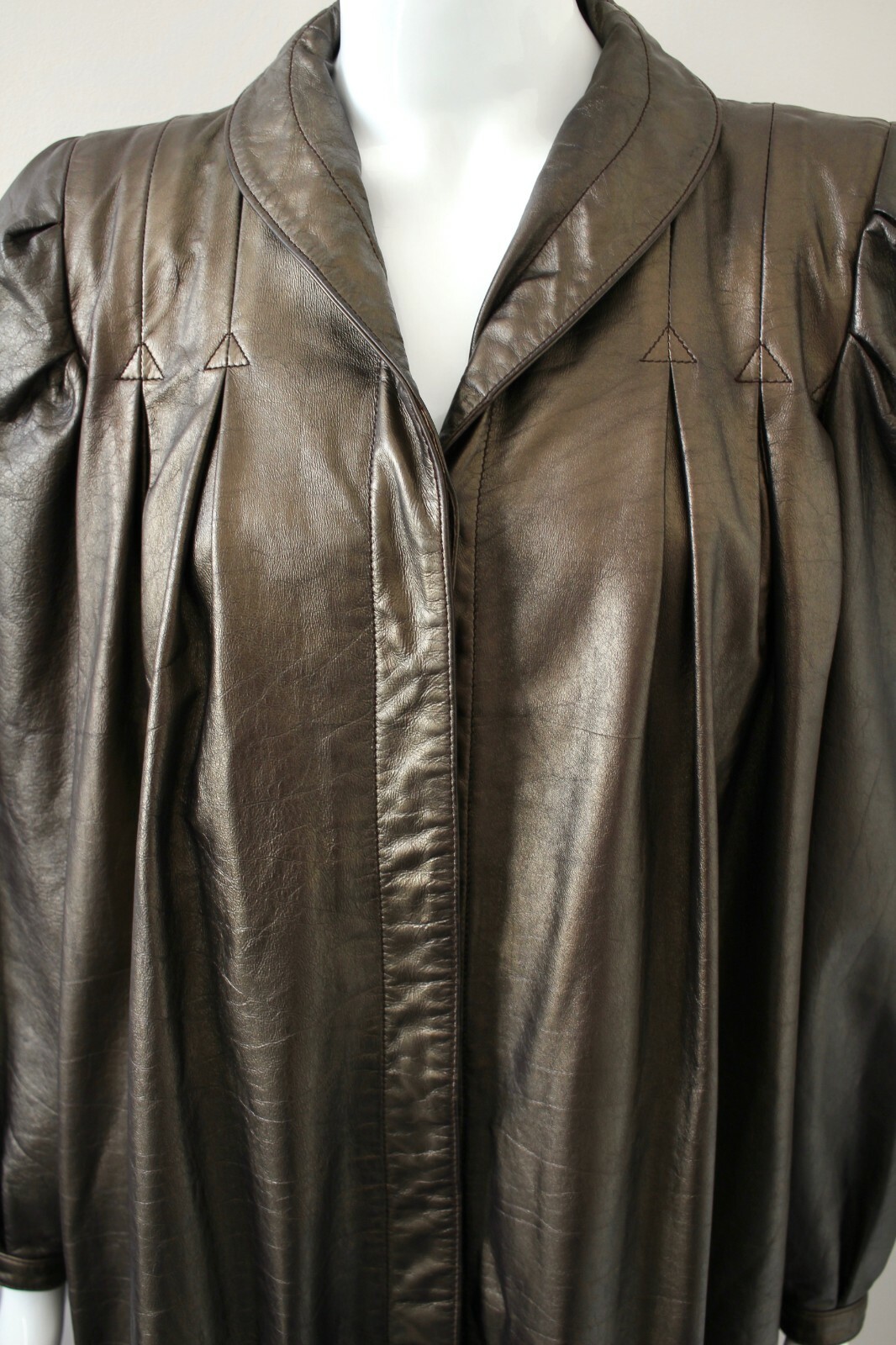 ZILLI bespoke bronze metallic calf leather pleated vintage jacket coat FR38 UK8 image 5