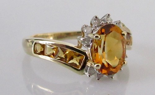 Gold Diamond Ring - Ex QVC 9ct Gold Multi Cut Citrine Diamond Swirl Ring Size N - Picture 10 of 17