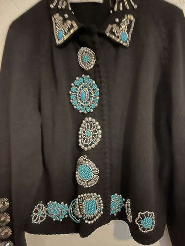 Michael Simon Vintage Turquoise Embellished Sweater Size 2 - Picture 3 of 5