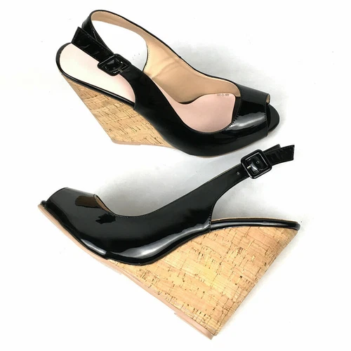 Sandali donna estivi zeppa punta aperta scarpe tacco alto cinturino fibbia slingback - Foto 6 di 16