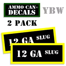 12 GA SLUG Ammo Label Decals Box Stickers decals - 2 Pack 3 inches wide BLYW