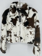 Women's Faux Fur Cow Print Jacket Sz XS Pretty Little Thing NWT Mob Wife Preppy