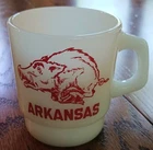 Vintage Anchor Hocking Arkansas Razorbacks Milk Glass Mug