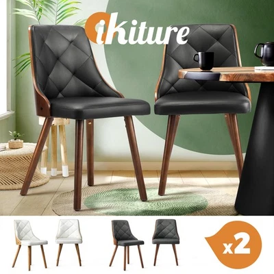 Oikiture Dining Chairs Wooden Chair Kitchen Cafe Faux Linen Leather Padded Seat - image 1 of 4