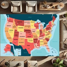 USA Map Rug, Kids Learning Map Art, Classroom Geography Decor