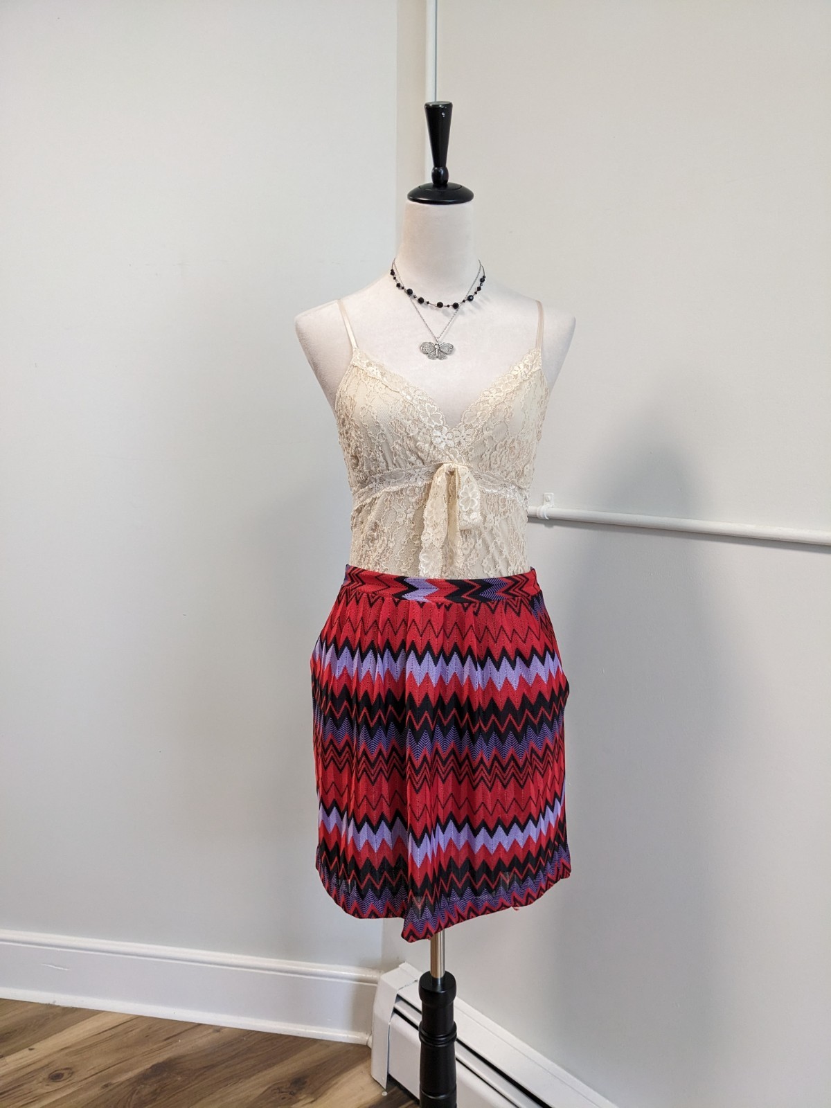 Y2K Boho Chevron Mini Skirt by Collective Concepts - Festival Style