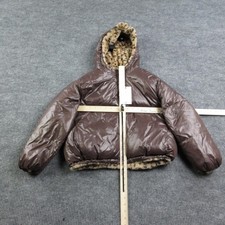 Zara Puffer Jacket Unisex Kids 11-12 Brown Reversible Faux Fur Lined Quilted NWT