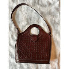 Vintage Hand Tooled Leather Shoulder Bag Boho Western Whipstitched Cutout Purse