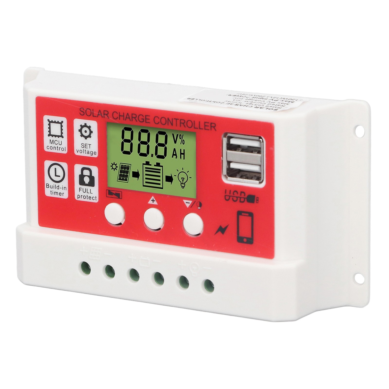 Solar Charge Controller PWM Lithium Battery Photovoltaic Charge Regulator LCD