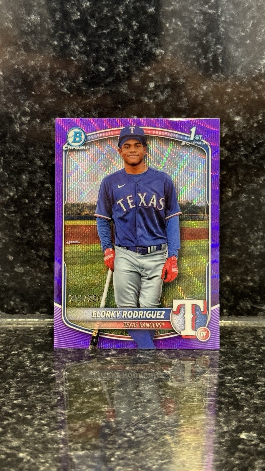ELORKY RODRIGUEZ 2025 Bowman Chrome #BCP-186 Rangers Purple Wave Refractor /250