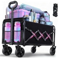 Collapsible Folding Utility Wagon Cart with Wheels, 360 Lbs Heavy Duty Black