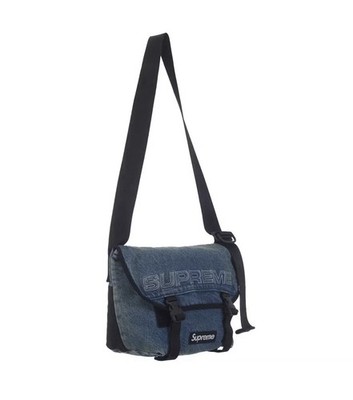 Supreme Denim Messenger Bag Washed Indigo Reflective Logo FW25