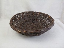 Primitive Large Brown Willow Wicker Basket Bowl 15" W x 5" H Farmhouse Country