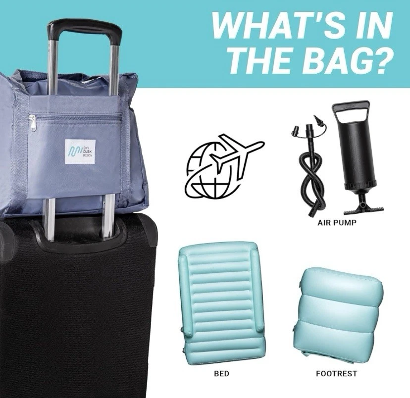 充气飞机床脚凳泵和旅行袋儿童长途飞行新品 — 第 2/4 张图片