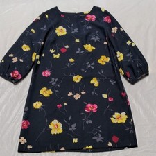 Ann Taylor Navy Blue Floral Print Long Sleeve Shift Dress Modest Career Sz 10