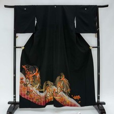 Japanese Kimono polyester wedding kimono Black tomesode "kurotomesode" 4995