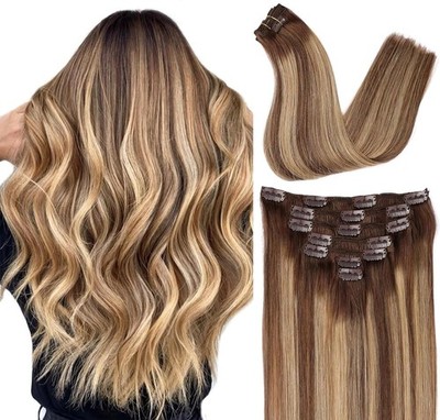 ORIGEN Clip In Hair Extensions Remy Human Hair Ombre 18in 120g 7pcs
