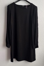 Tommy Hilfiger Women's Black A Line Pleated Chiffon Long Sleeve Midi Dress Sz 14
