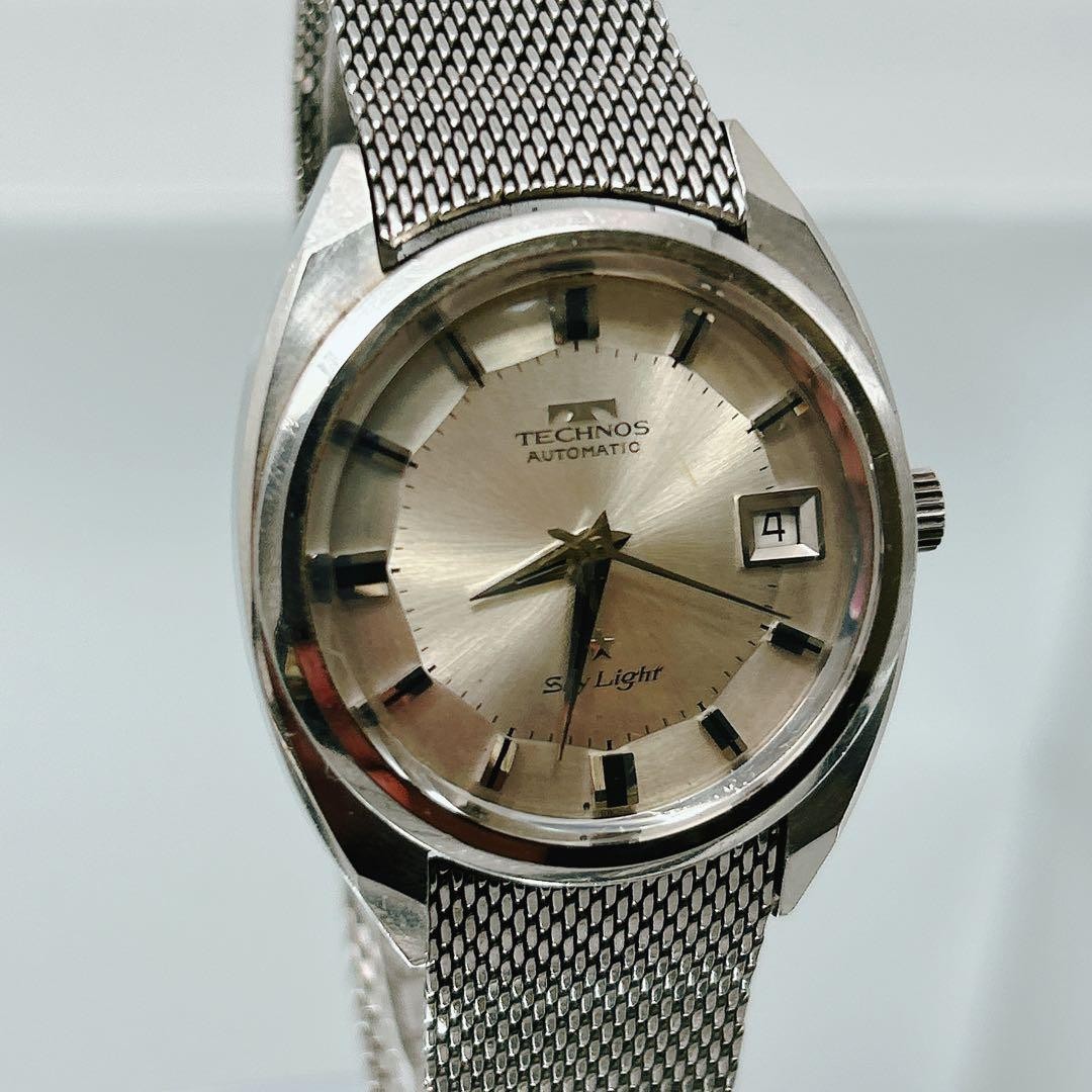 TECHNOS Sky Light Automatic Watch Silver Mesh Ban… - image 3