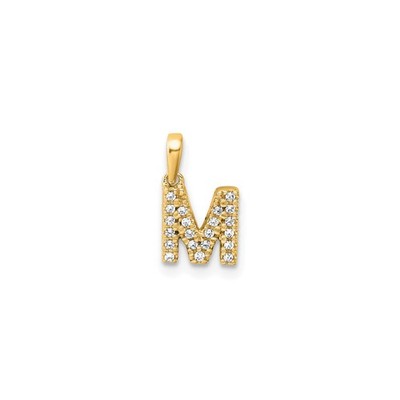 14k Yellow Gold M Pendant Diamond Pav� Initial Charm Monogram Letter Jewelry