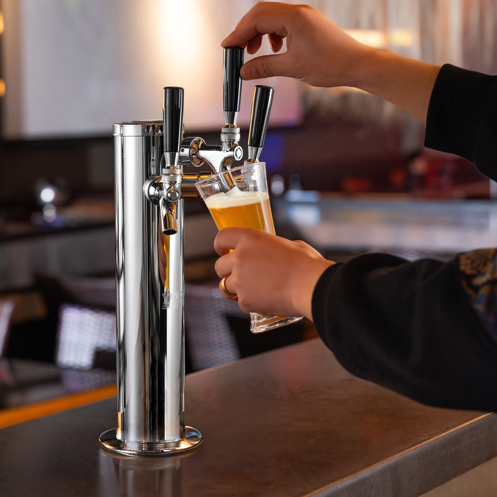 New Triple Taps Draft Beer Tower Dispenser, Stainless Steel Keg Beer Tower, Keg