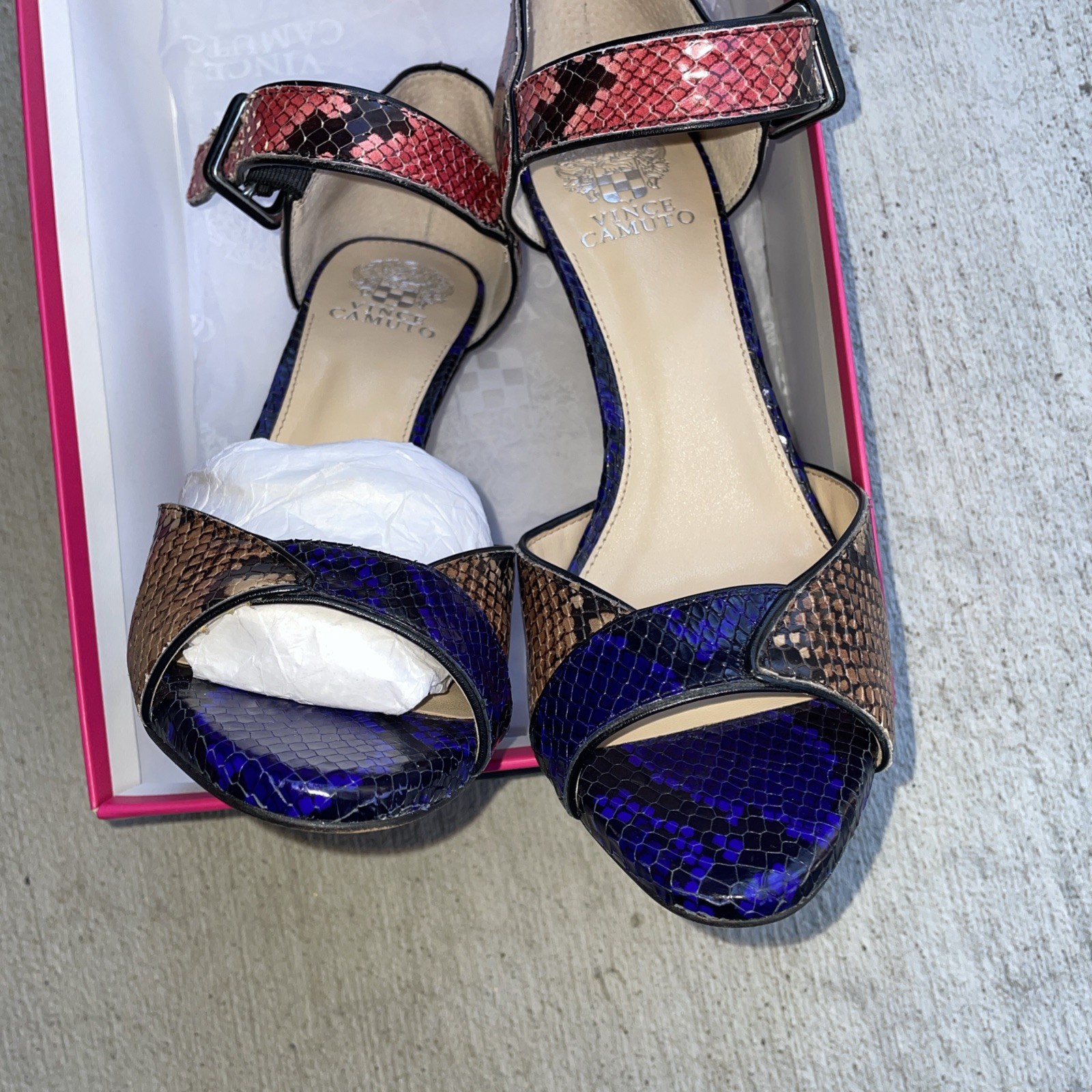 Vince Camuto Sessen, open toe python heels size 1… - image 7