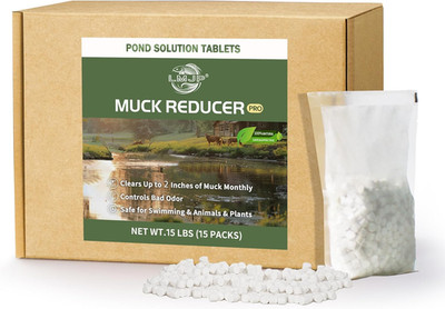 Muck Reducer - 15LB Natural Sludge Solution Tablets for Ponds & Lakes, Away Muck