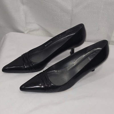 Stuart Weitzman Black Leather Pointed Toe Kitten Heel Pumps  Womens 7M
