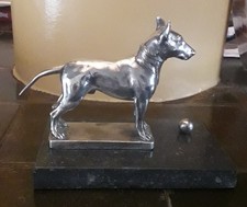CHROME PLATED BULL TERRIER  WITH BALL ON MARBLE BASE ORNAMENT BULL TERRIER MODEL