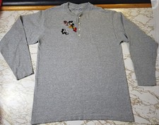 Vintage Disney Character Embroidery Henley Long Sleeve Shirt Gray Size Medium