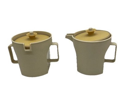 Tupperware Creamer & Sugar Set Almond/Harvest Gold Push Seal W/Lids Vintage