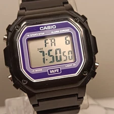 Casio Illuminator Digital Watch Black/Purple 3224 F-108WH Date Day New Battery