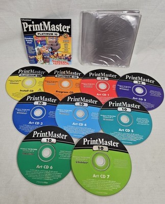 BRODERBUND Publishing Software (9) CDs: PRINTMASTER PLATINUM 10 - Win95/98/2000