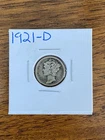 1921-D MERCURY DIME. FINE CONDITION. KEY DATE