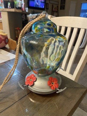 Muse Garden Hummingbird Glass Feeder  Fireworks  9  T X 5  W