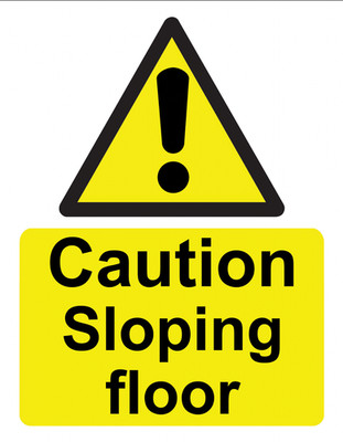 Achtung Schrägboden Hinweisschild Hartschaum PVC Platte oder Aufkleber Decal gelb