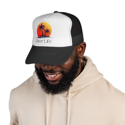 Trucker Cap River Life Sunset Black and White Hat