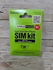 Simple Mobile Bring Your Own Phone Prepaid SIM Kit 3 in 1 fits all phones