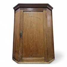 Victorian Oak Wall-Mounted Corner Cupboard – Antique Rustic Cabinet with key