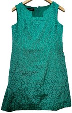 Nine West Womens Summer Resortcore Shift Dress  Sz 8 Teal Green Circular Print