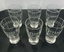 Vtg Set 6 Anchor Hocking Laurel Leaf Footed Tumbler Glass Juice 5 1/4" Curved