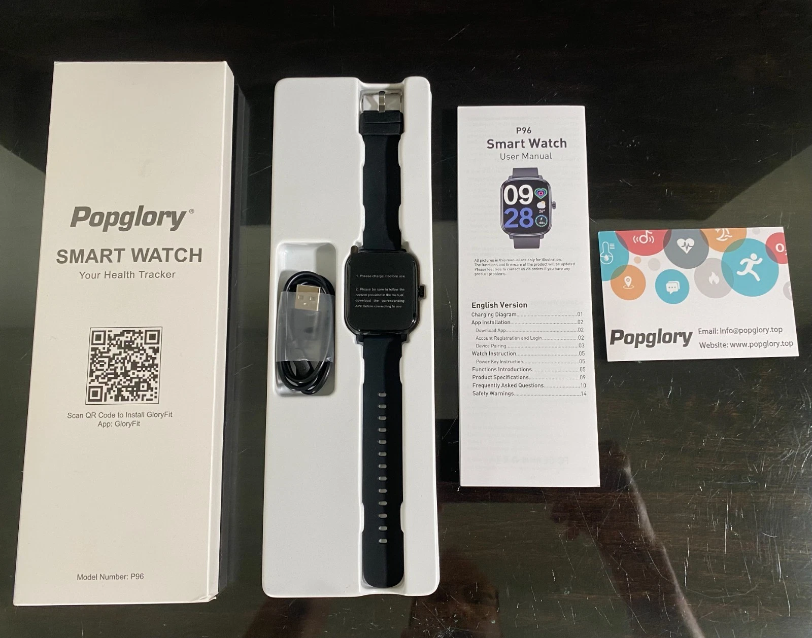 Popglory Smart Watch 1.69'' Fitness Watch Heart Rate, Blood Pressure & Oxygen