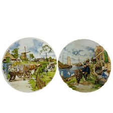 Vintage Royal Schwabap Plate x2 Fisherman Milk Farmer Dutch Holland Decorative