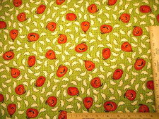 Halloween Quilt Fabric Short Yard Ghosts Smiling Pumpkins on Green Cotton Vtg