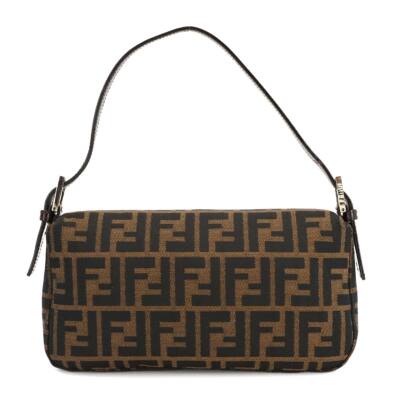 FENDI Zucca Mamma Baguette Shoulder Bag Canvas Leather Brown 26424