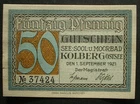 Emergency money note 1921: City of Kolberg/Kolobrzeg/West Pomerania, 50 Pfg., uncirculated